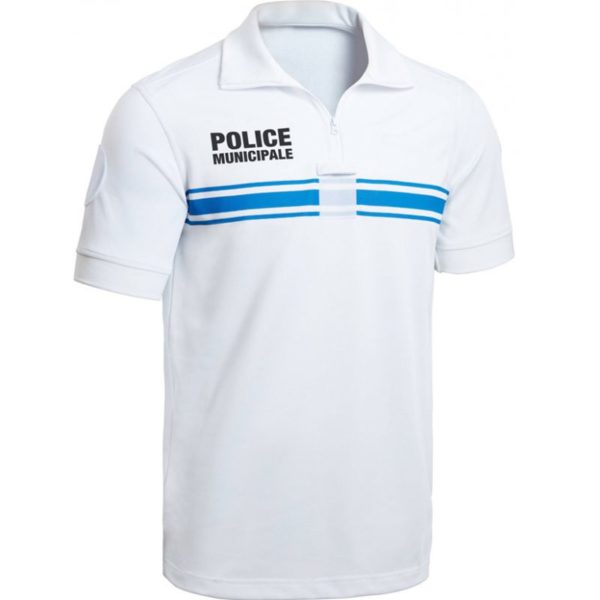 Polo blanc Police Municipale Manche courte ONE col zip